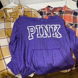 Pink Hoodie Junior Lot Flannel Shirts Womens Medium Bundle Teen Girl